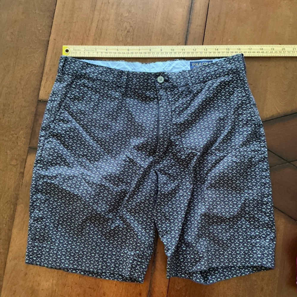 Polo Golf Ralph Lauren Navy Golf Club Print Flat‎ Front Shorts Mens 35